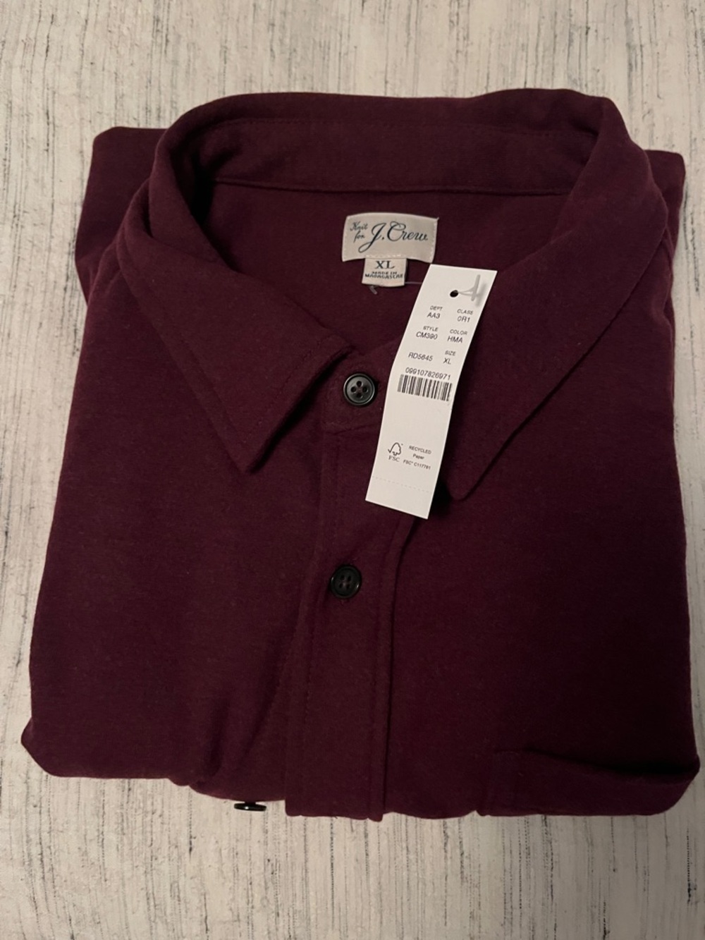 J. Crew Lightweight Seaboard soft-knit shirt | X-Large | Maroon | NWT